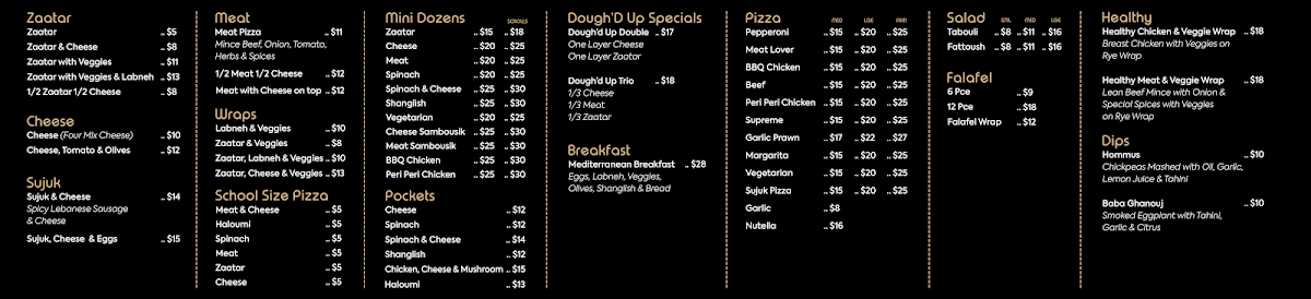 Menu, Dough'd Up