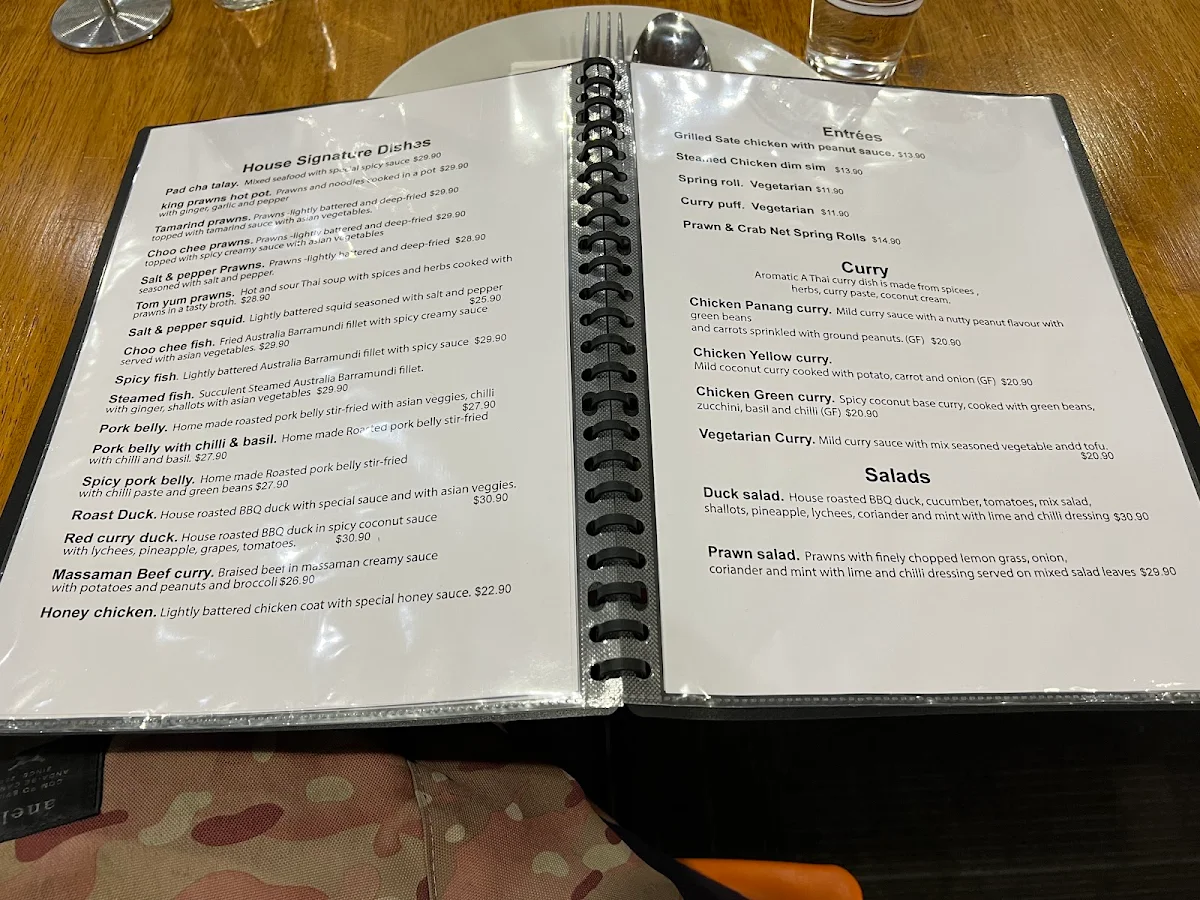 Menu, Glass House Thai Restaurant
