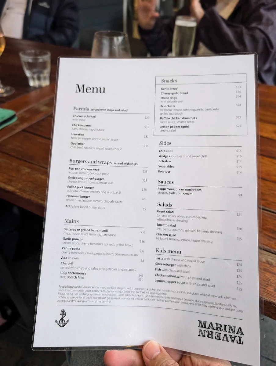 Menu, Marina Tavern