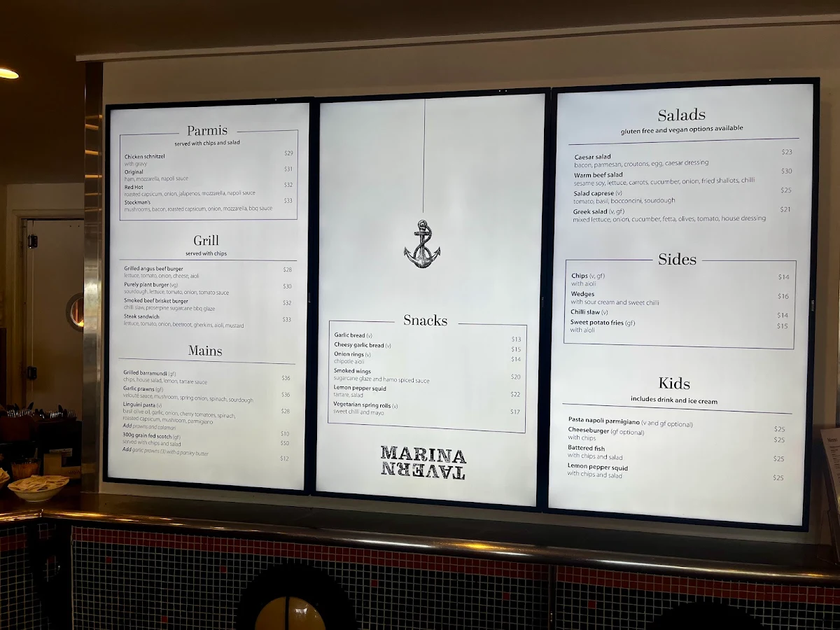 Menu, Marina Tavern