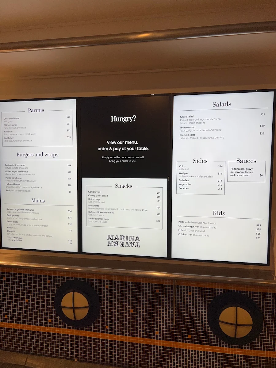 Menu, Marina Tavern