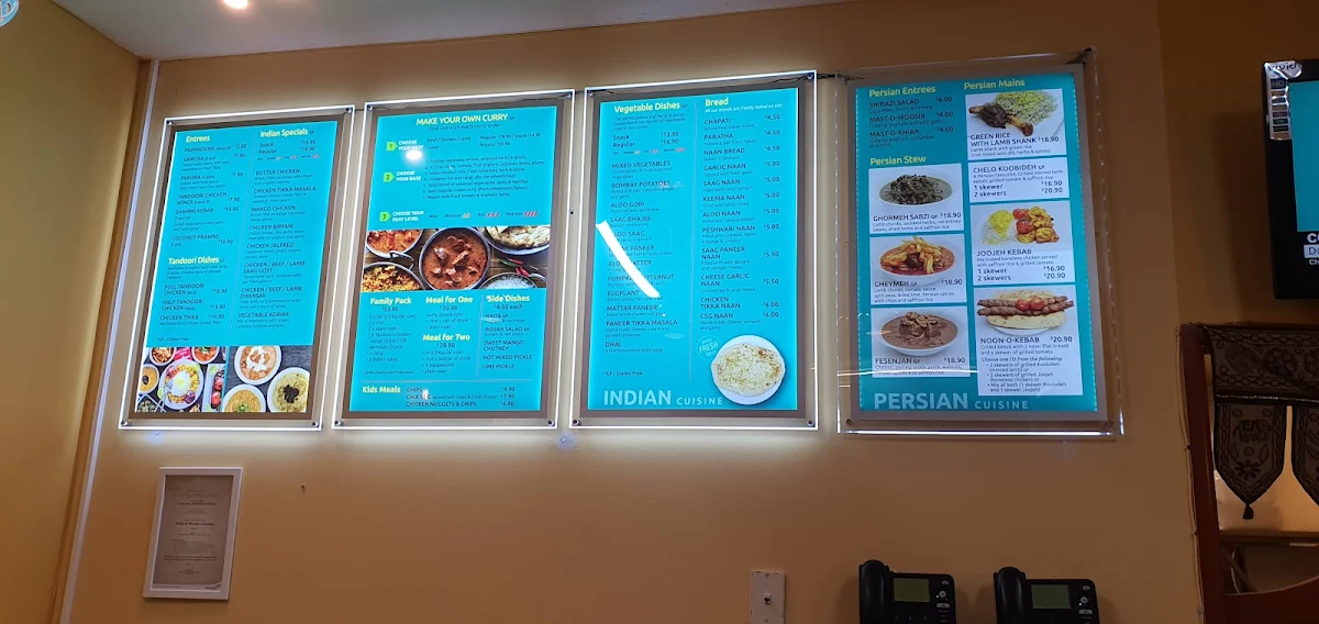 Menu, Indian & Persian Cuisines