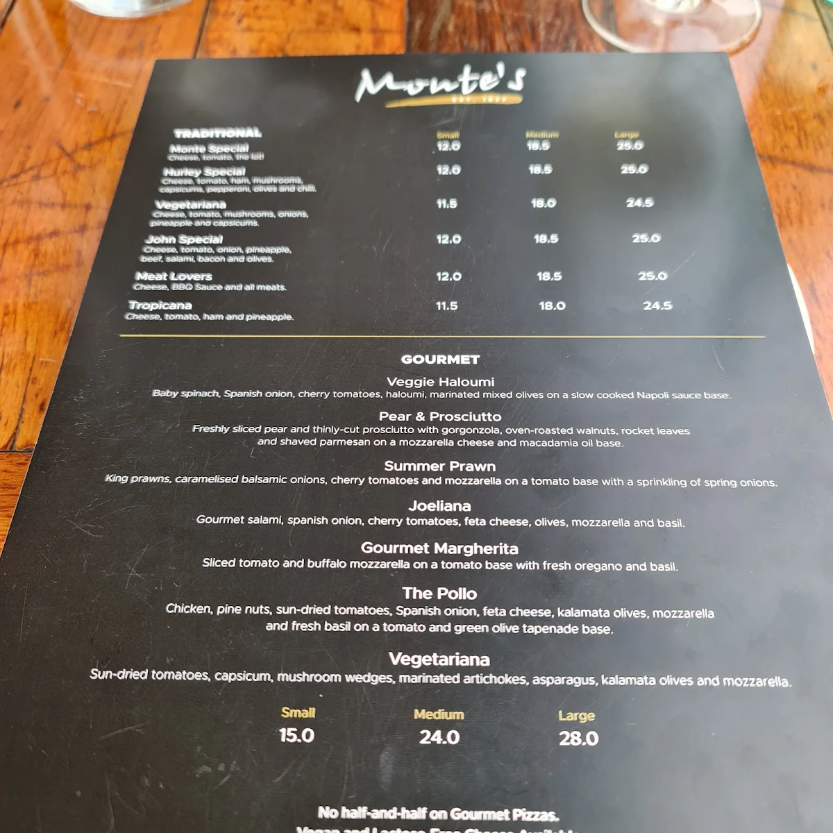 Menu, Monte's
