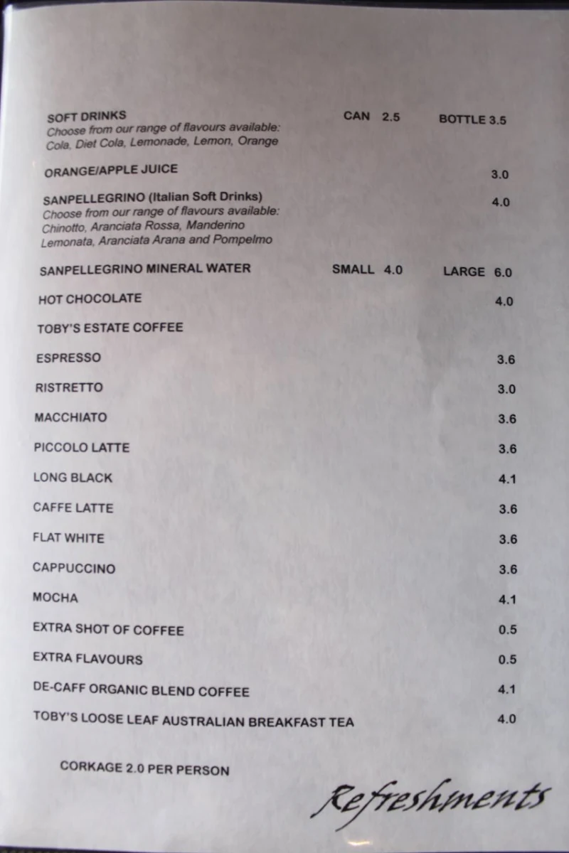 Menu, Monte's