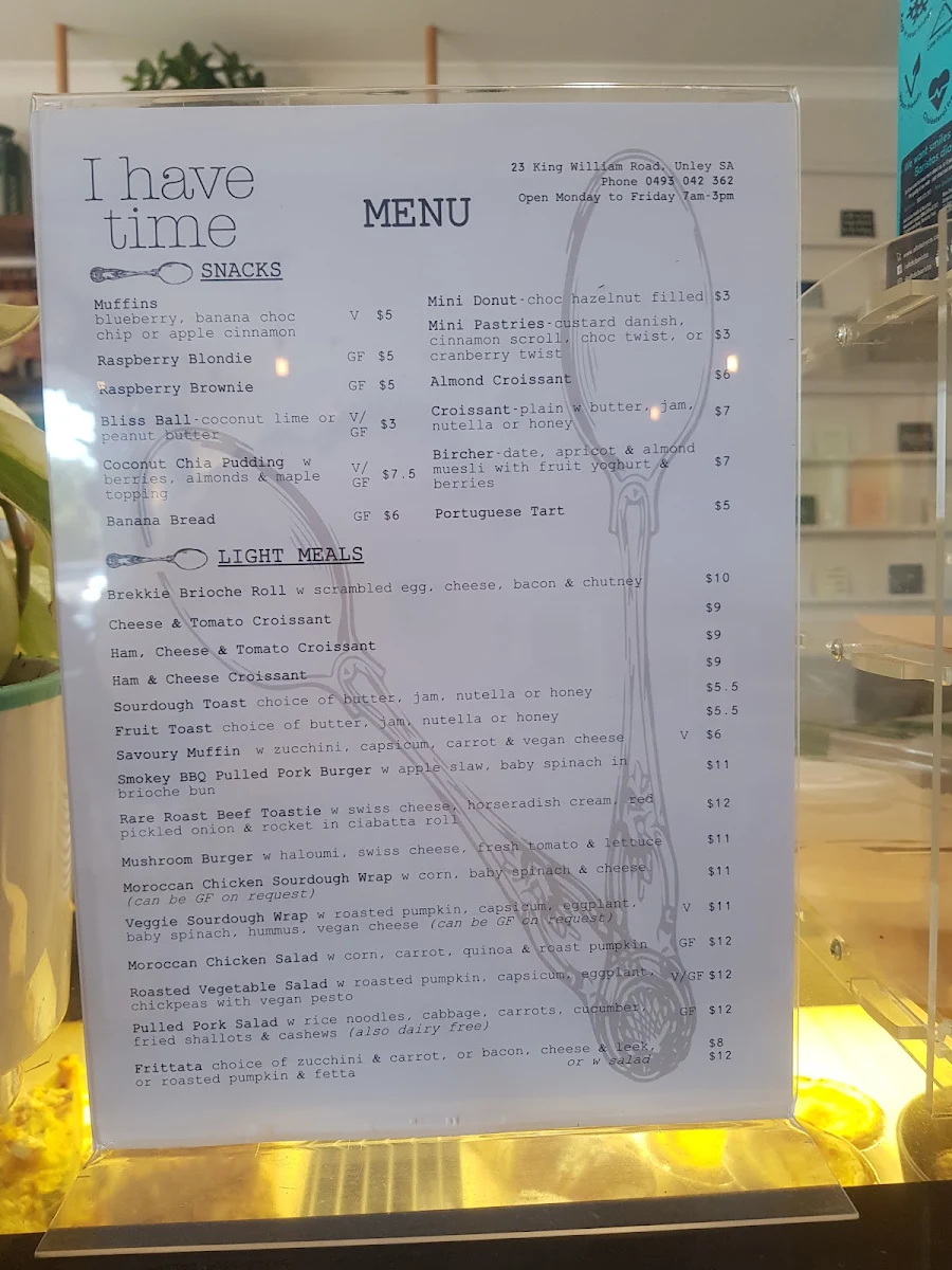 Menu, I Have Time Coffee Shop