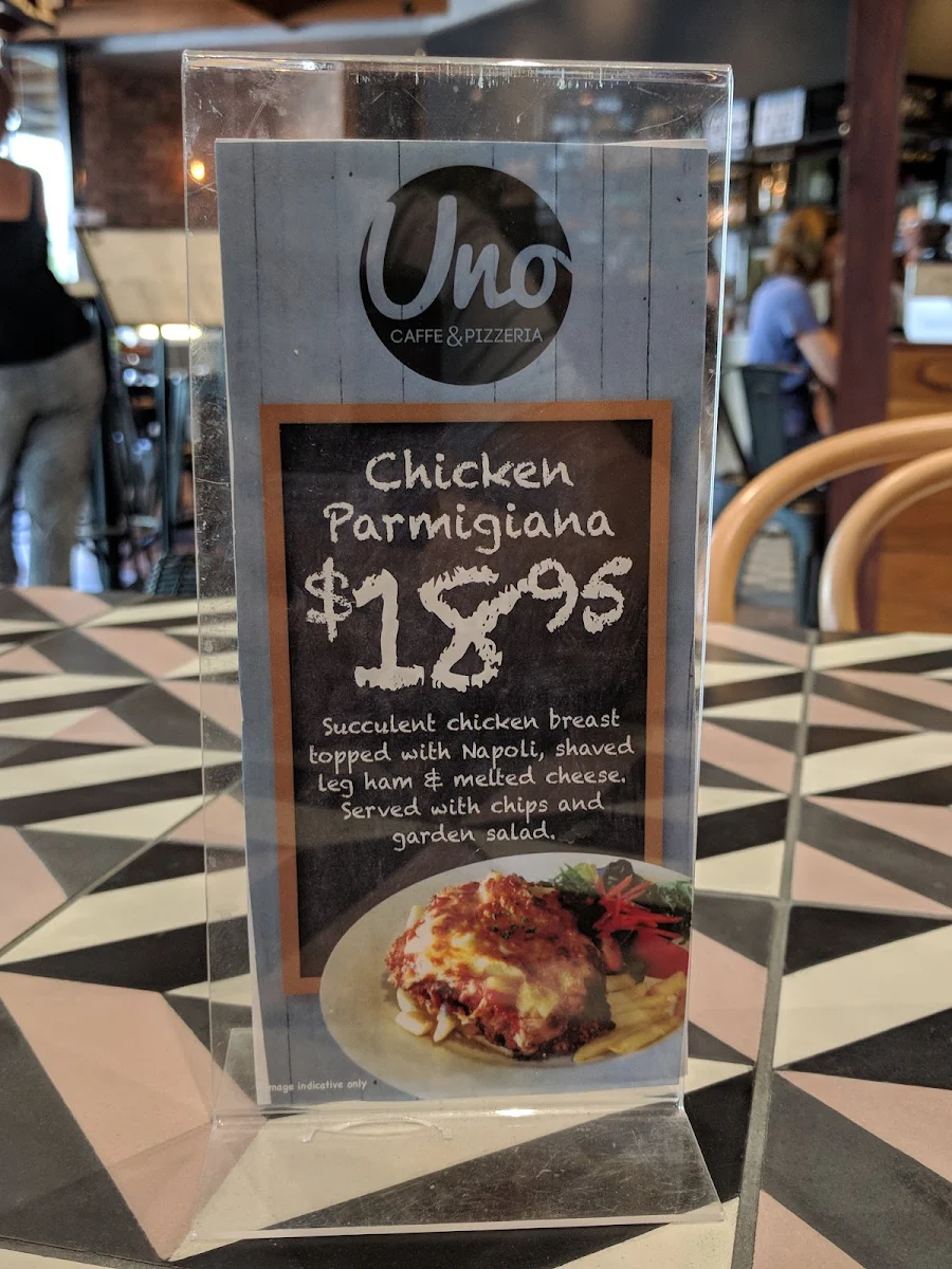 Menu, Uno Caffe & Pizzeria