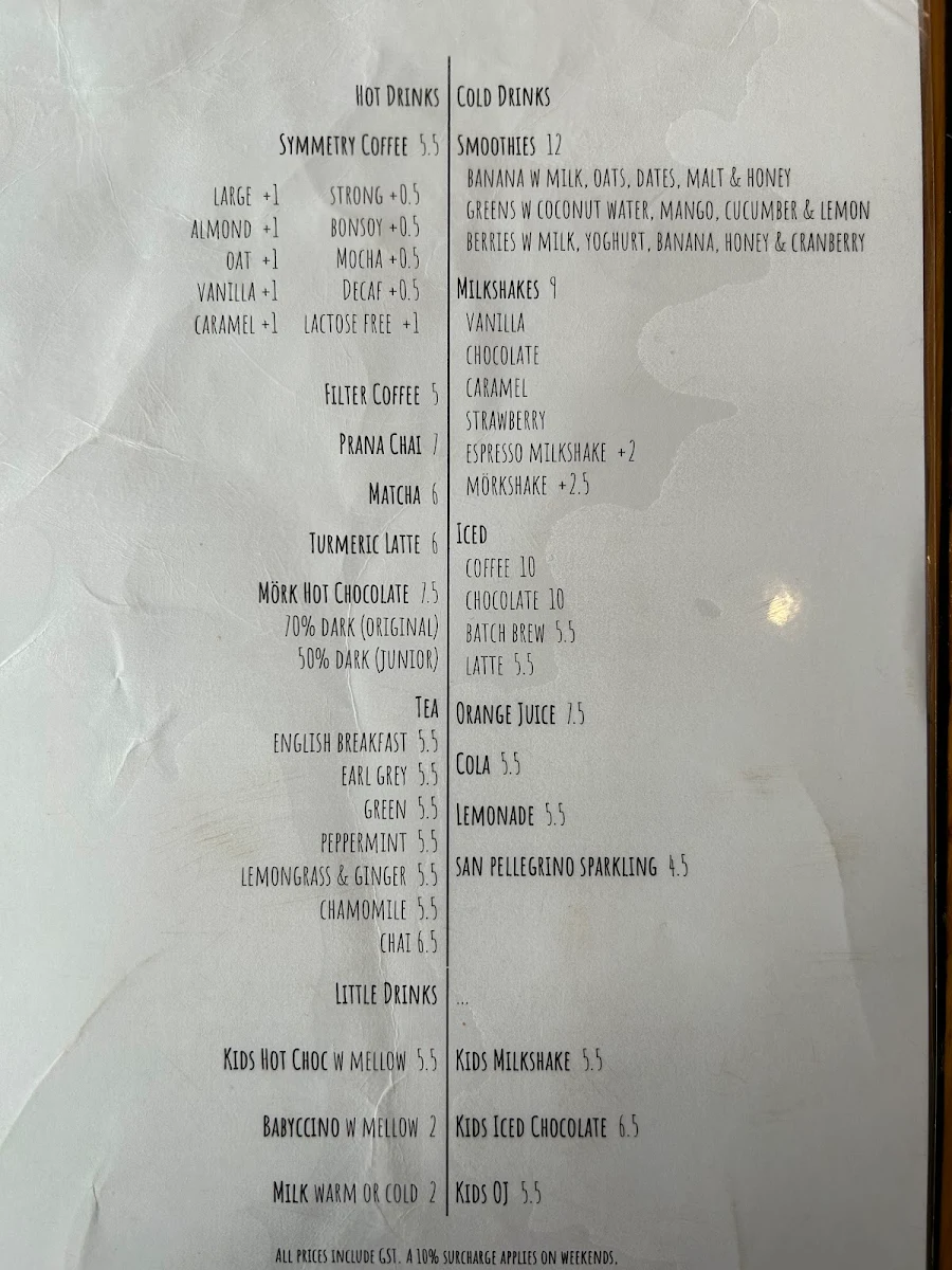 Menu, Habitat Cafe