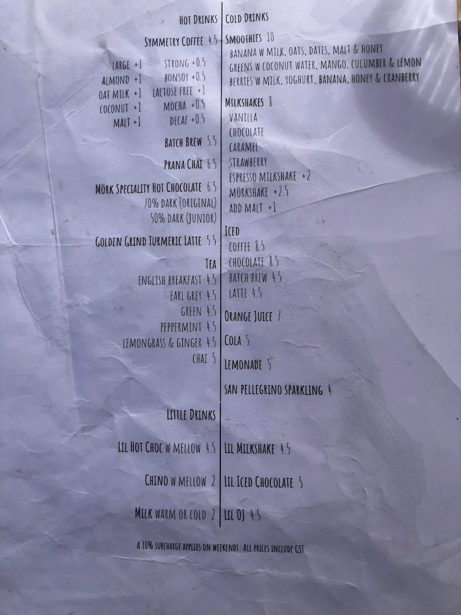 Menu, Habitat Cafe