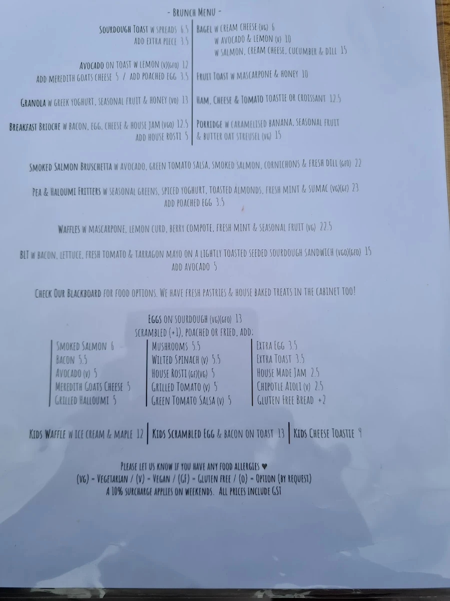 Menu, Habitat Cafe