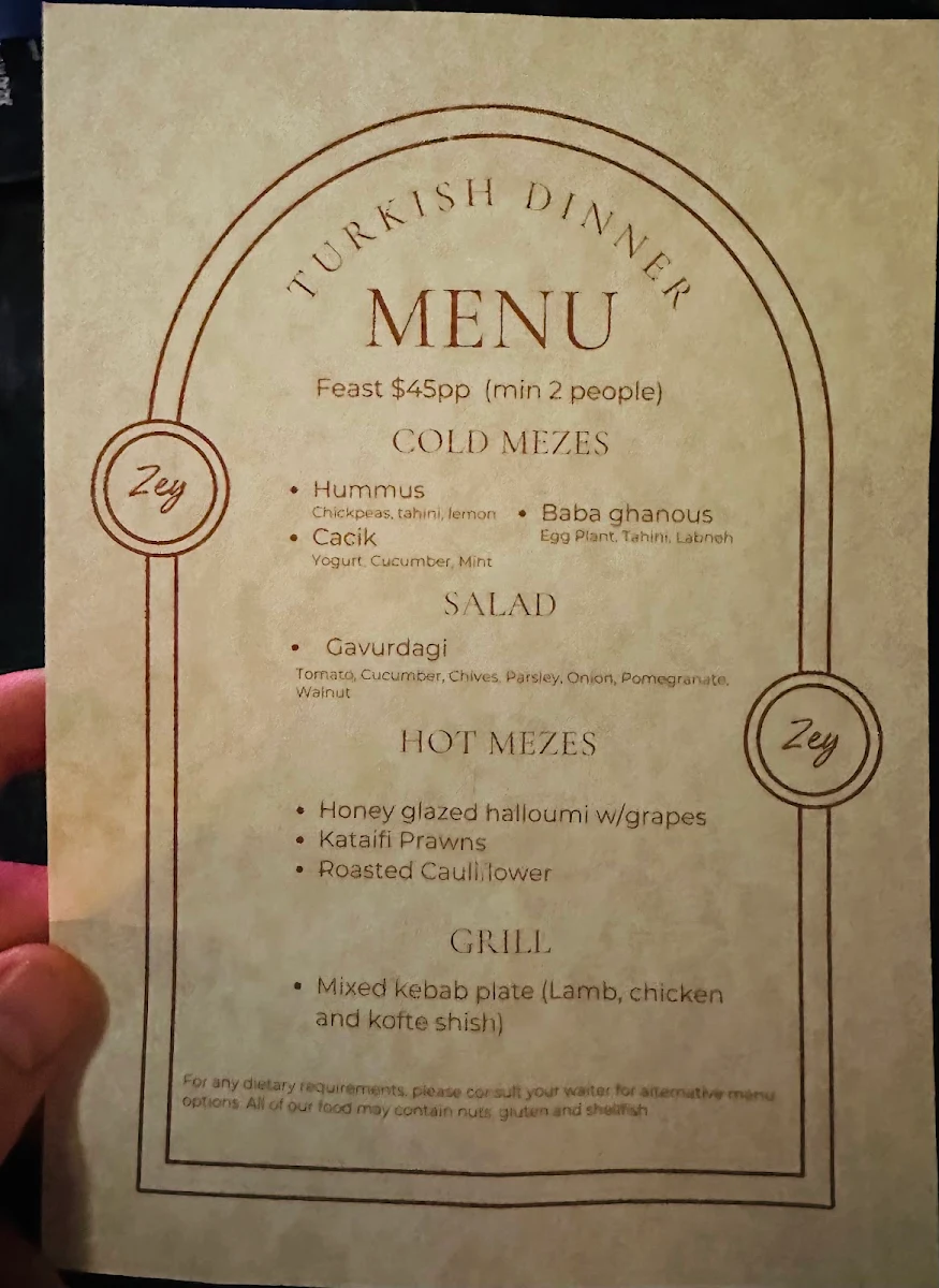 Menu, Zey Queen st.