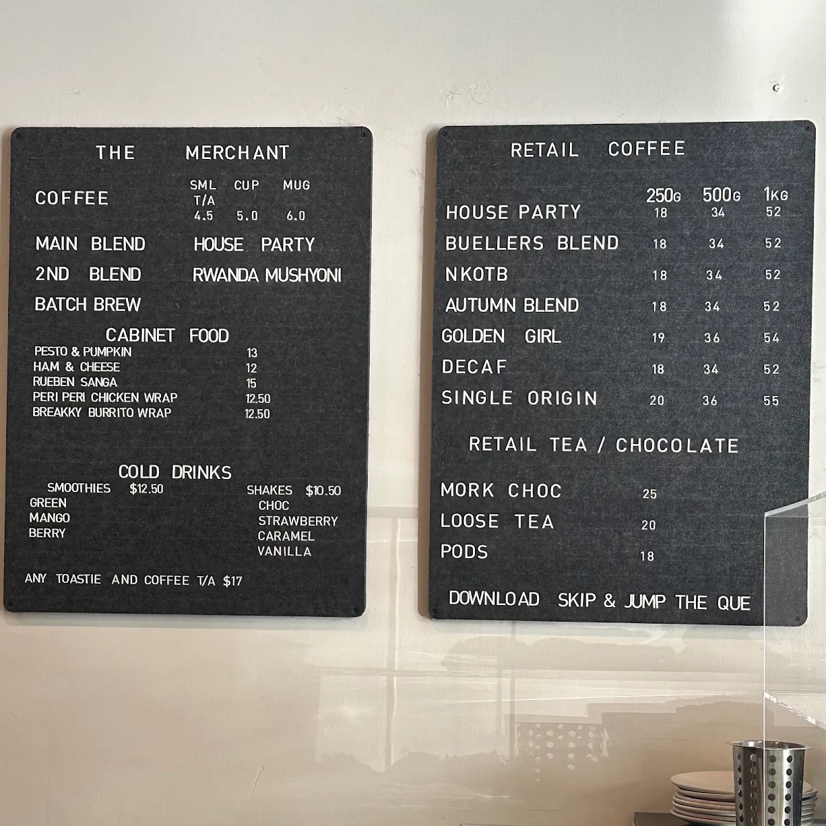 Menu, The Merchant Benalla
