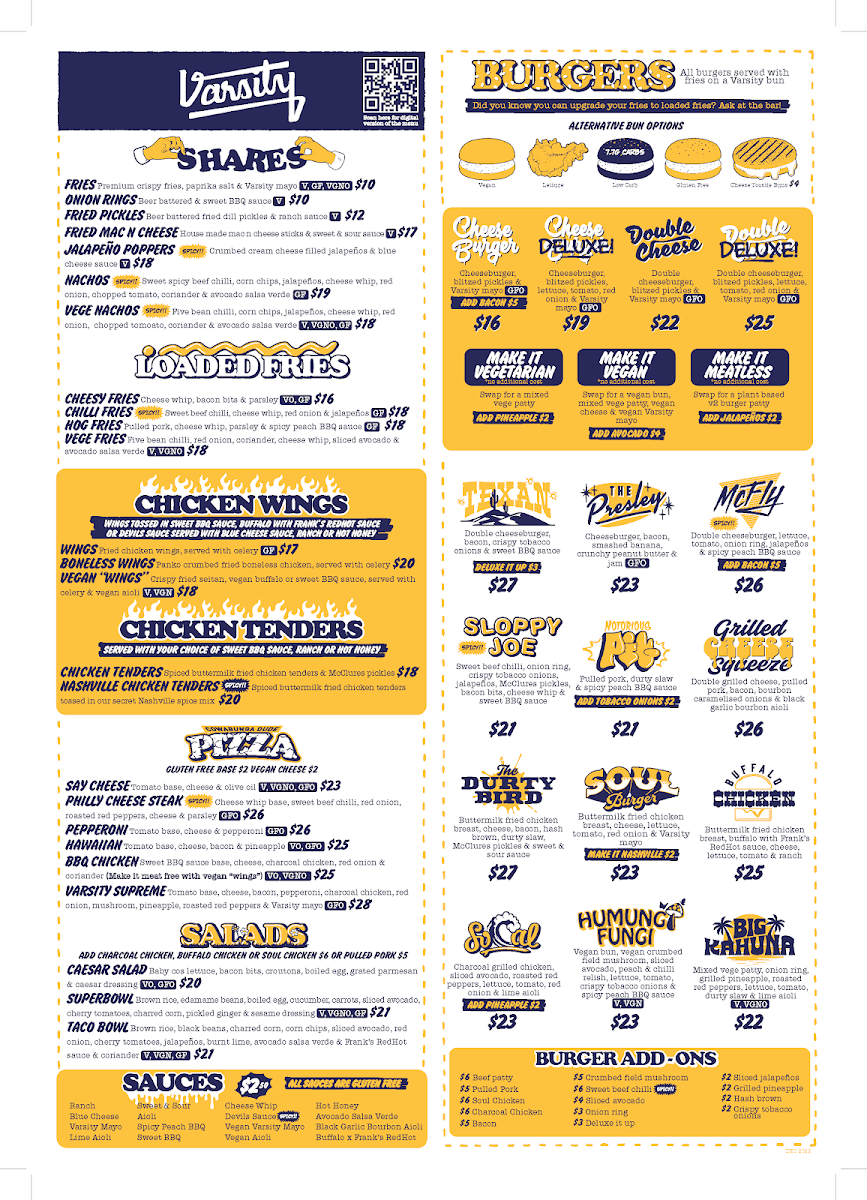 Menu, Varsity Innaloo