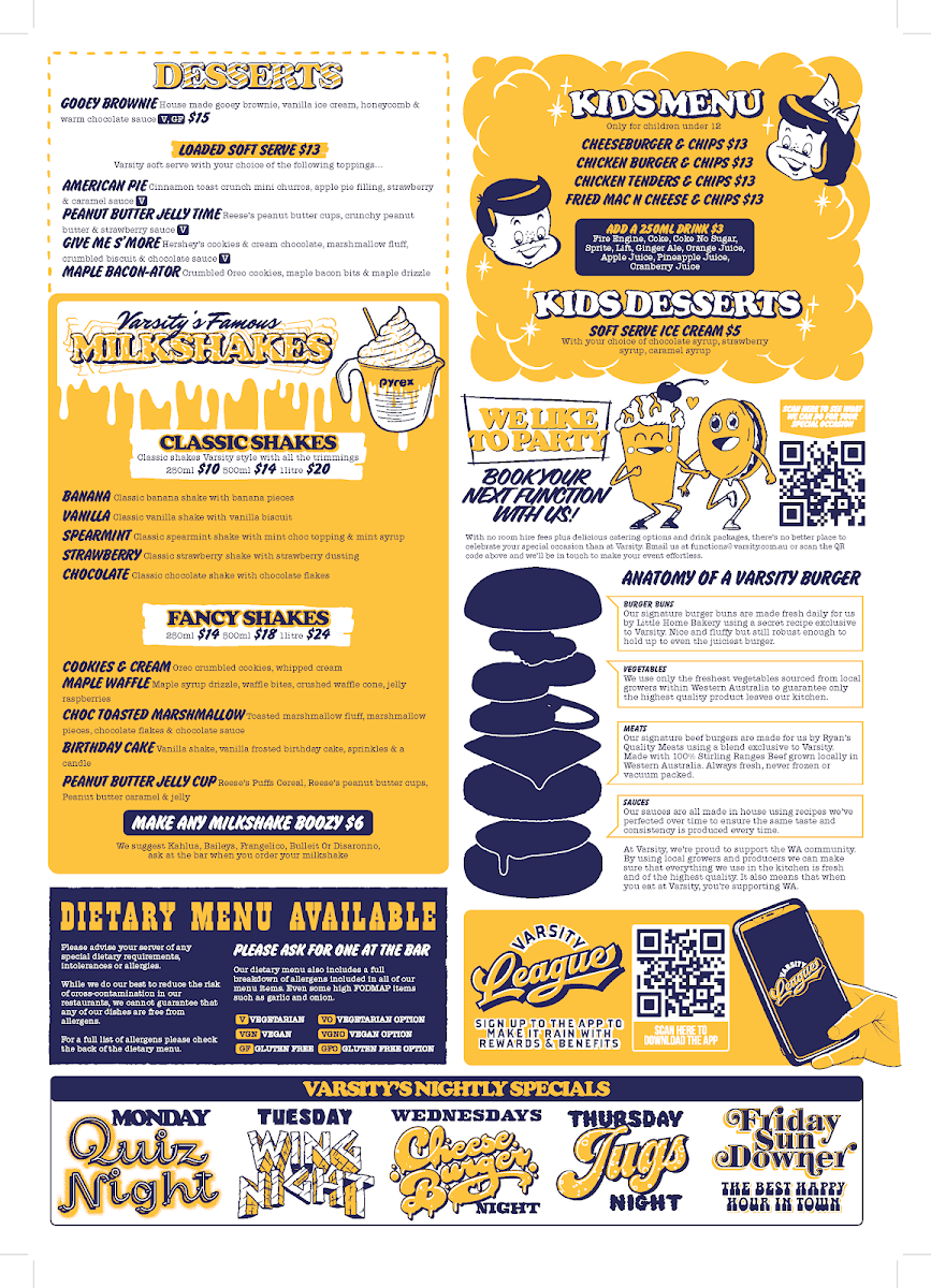Menu, Varsity Innaloo