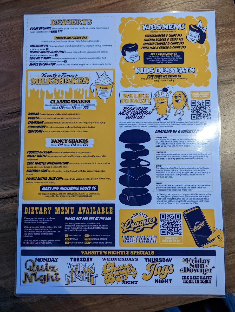 Menu, Varsity Innaloo