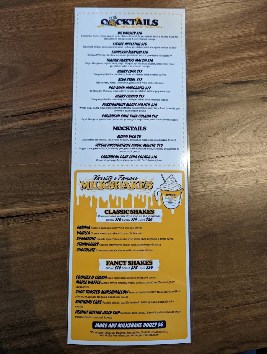 Menu, Varsity Innaloo