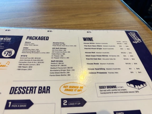 Menu, Varsity Innaloo