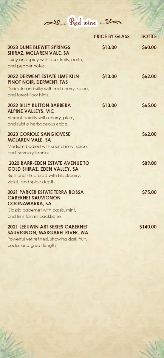 Menu, Seven Spices Modern Indian Restaurant