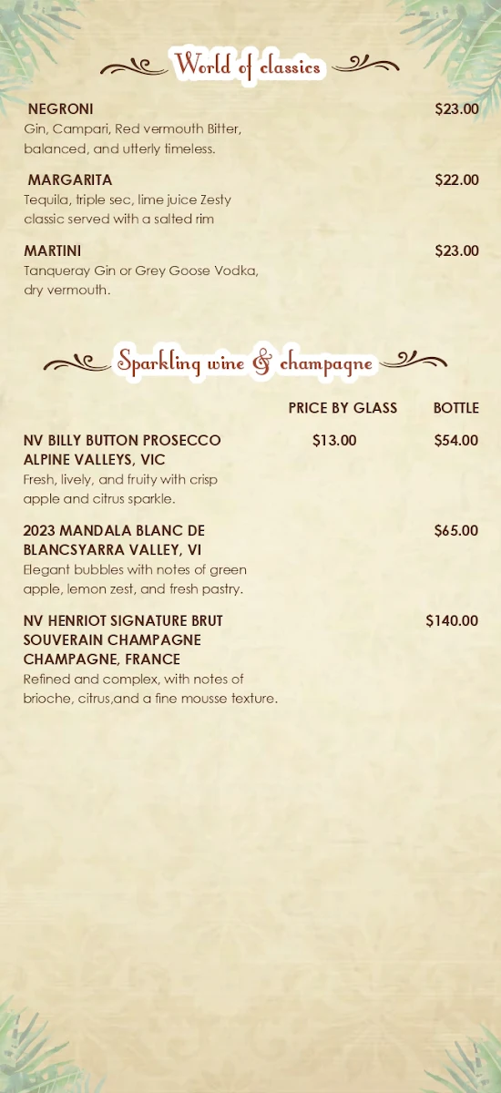 Menu, Seven Spices Modern Indian Restaurant