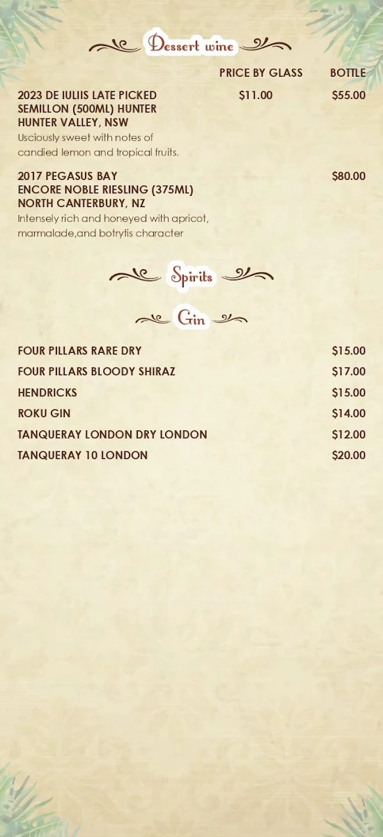 Menu, Seven Spices Modern Indian Restaurant