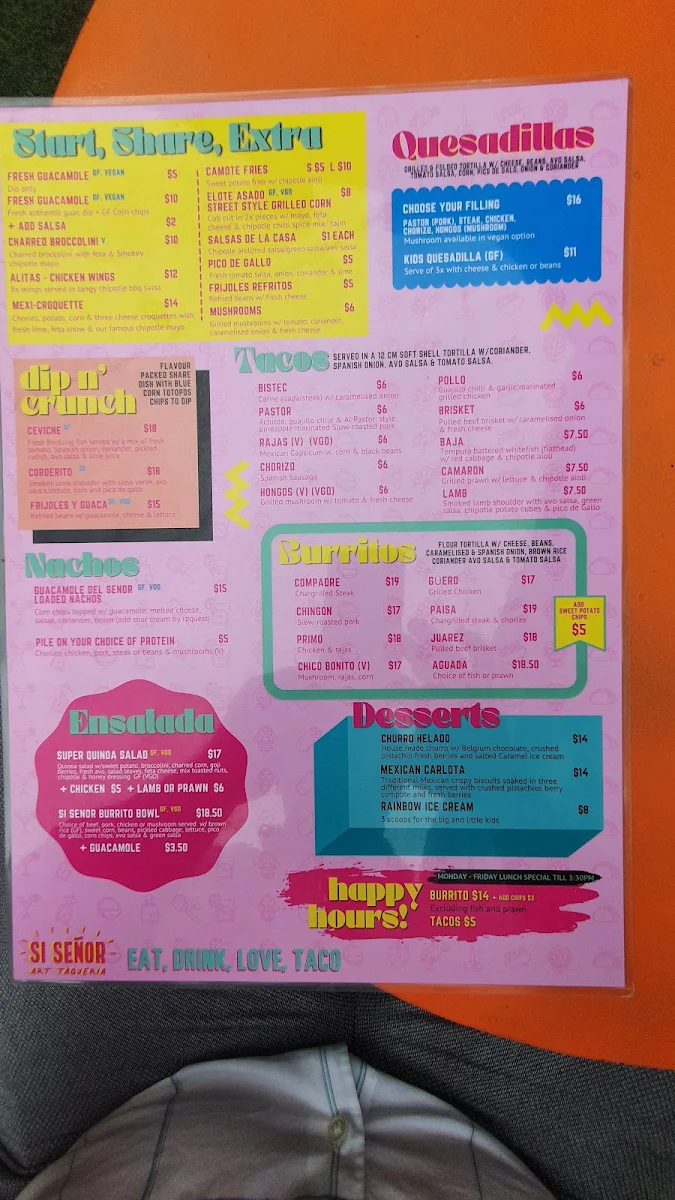 Menu, Si Senor – Mexican Street Food & Bottomless Brunch Balaclava