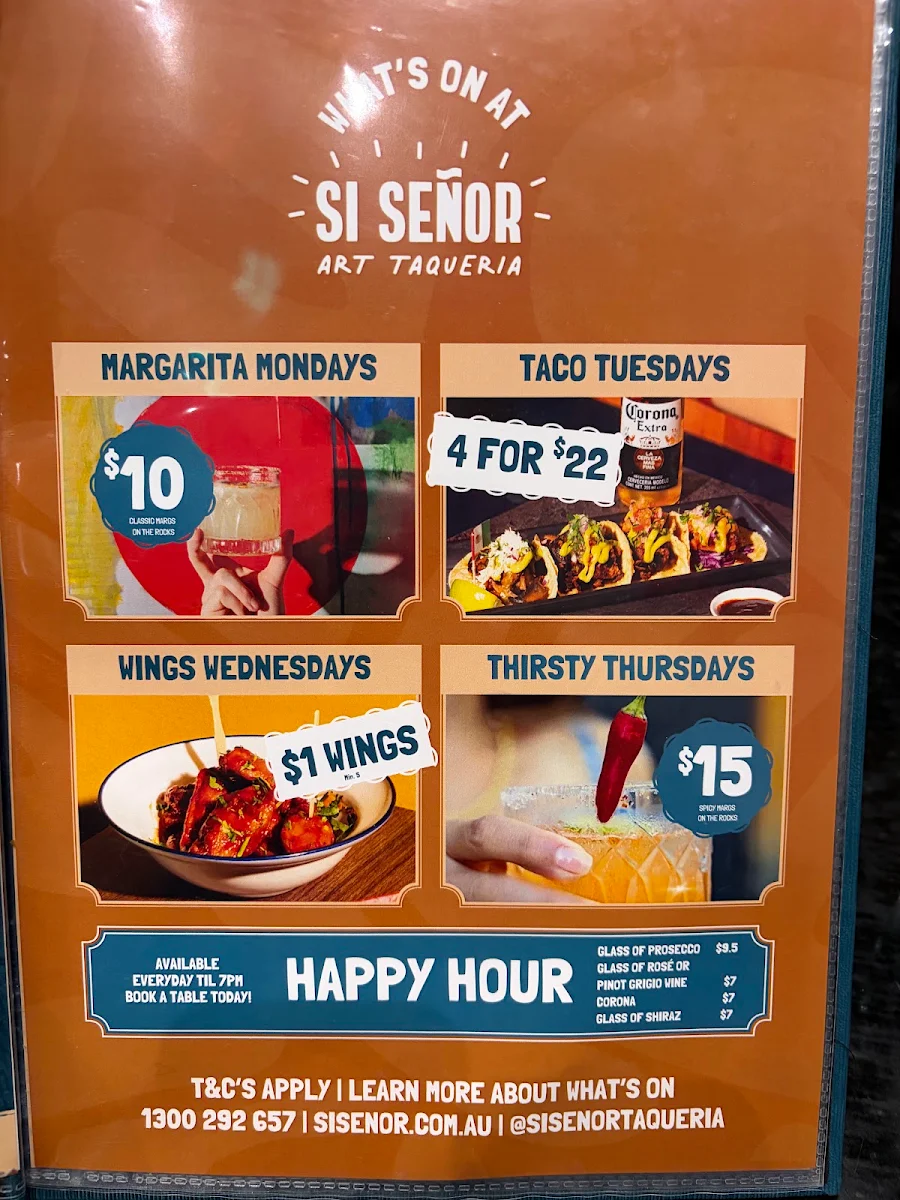 Menu, Si Senor – Mexican Street Food & Bottomless Brunch Balaclava