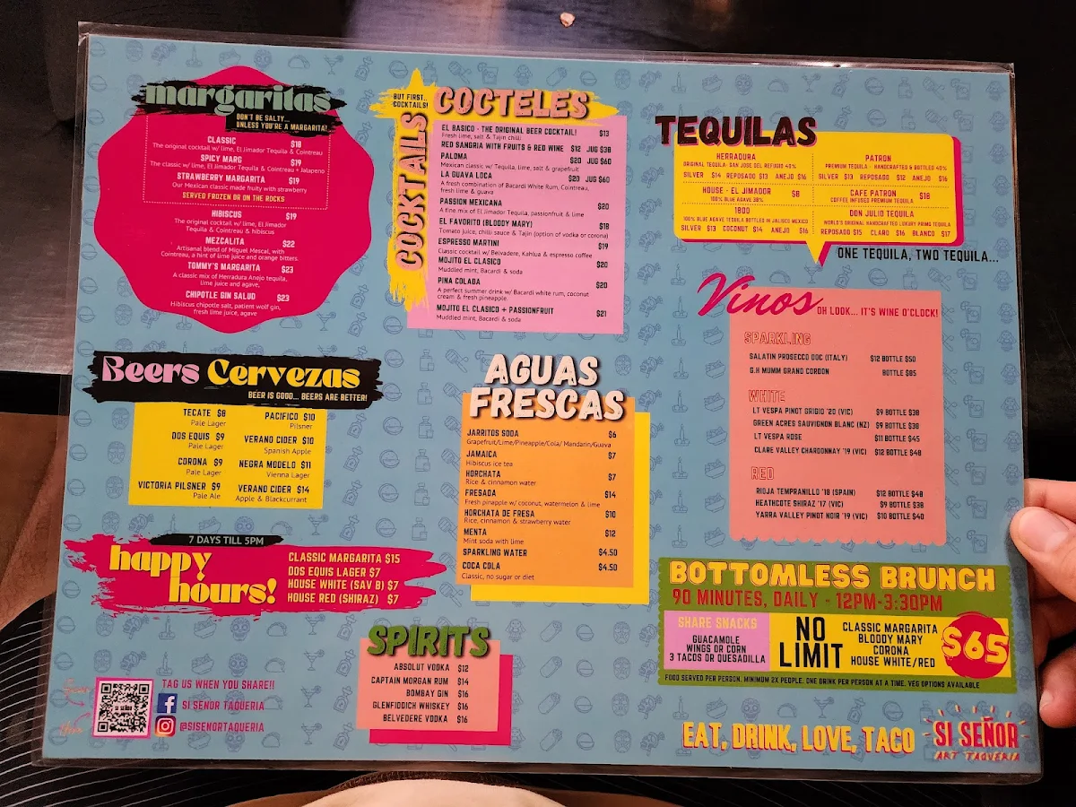 Menu, Si Senor – Mexican Street Food & Bottomless Brunch Balaclava