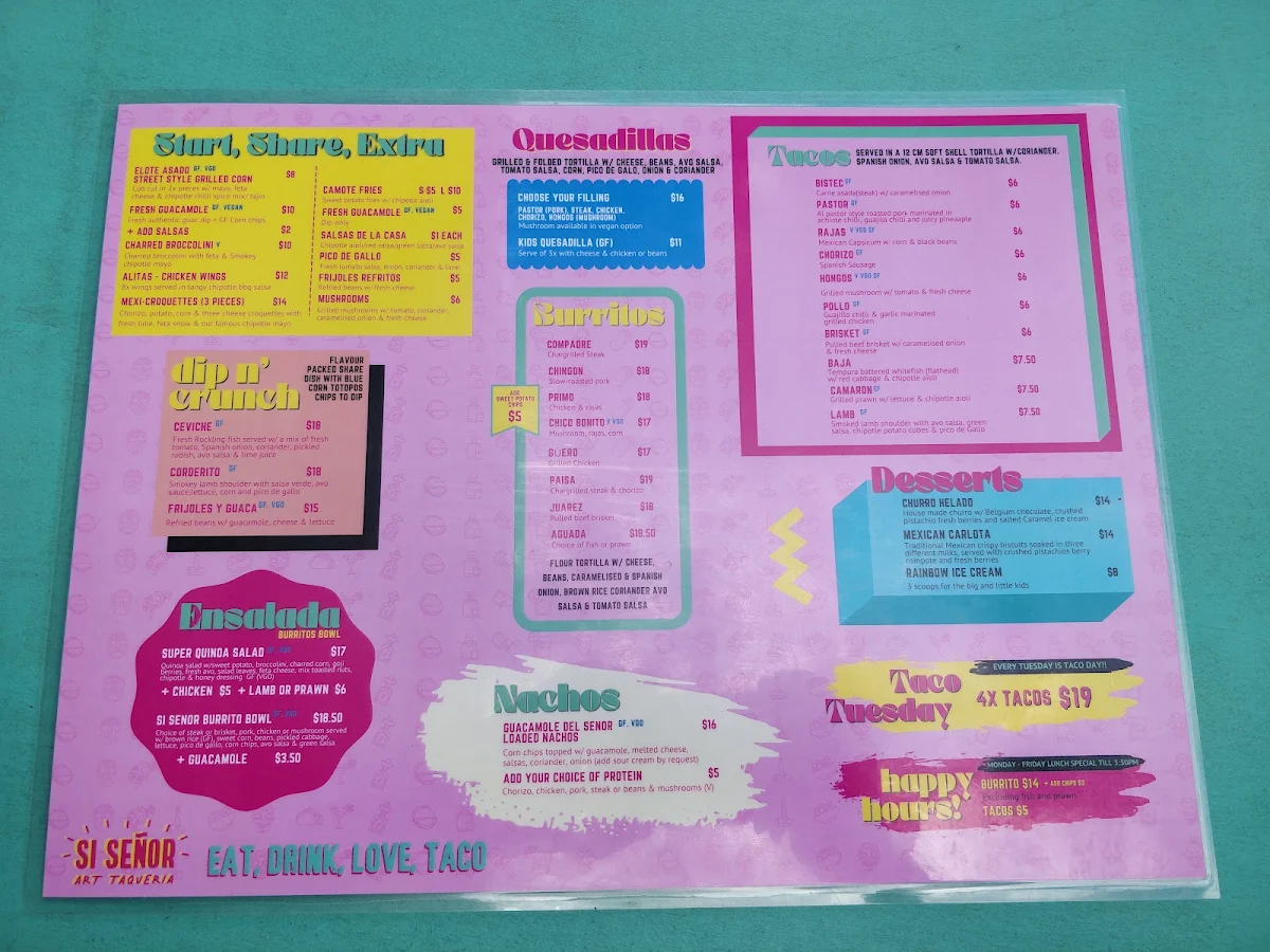 Menu, Si Senor – Mexican Street Food & Bottomless Brunch Balaclava