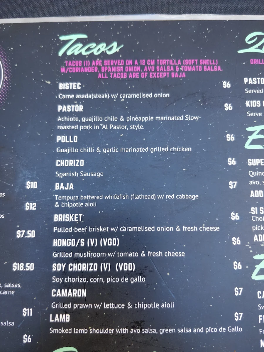 Menu, Si Senor – Mexican Street Food & Bottomless Brunch Balaclava