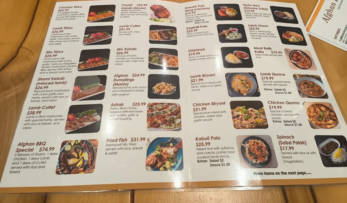 Menu, Afghan BBQ Club