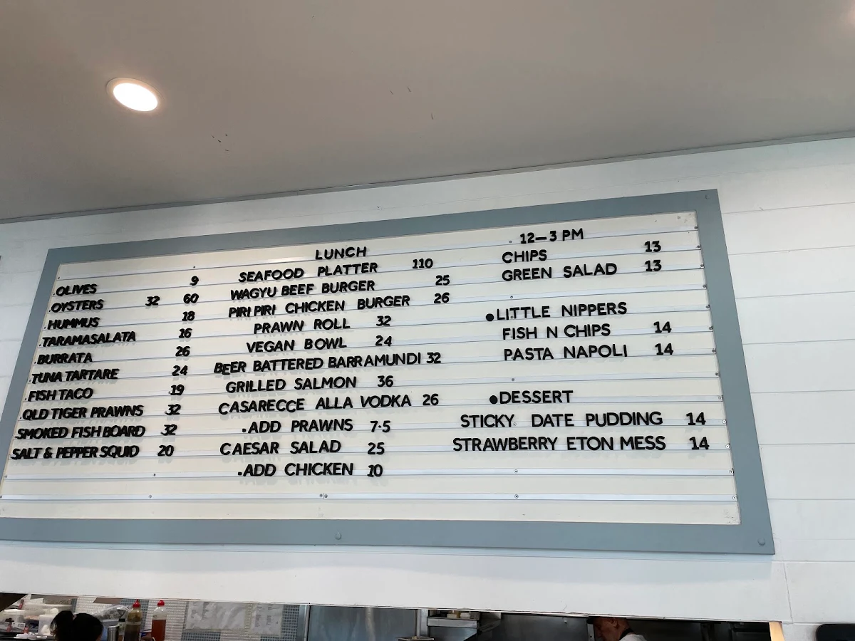 Menu, The Boathouse Balmoral Beach