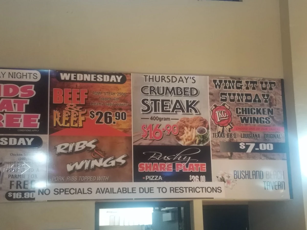 Menu, Bushland Beach Tavern