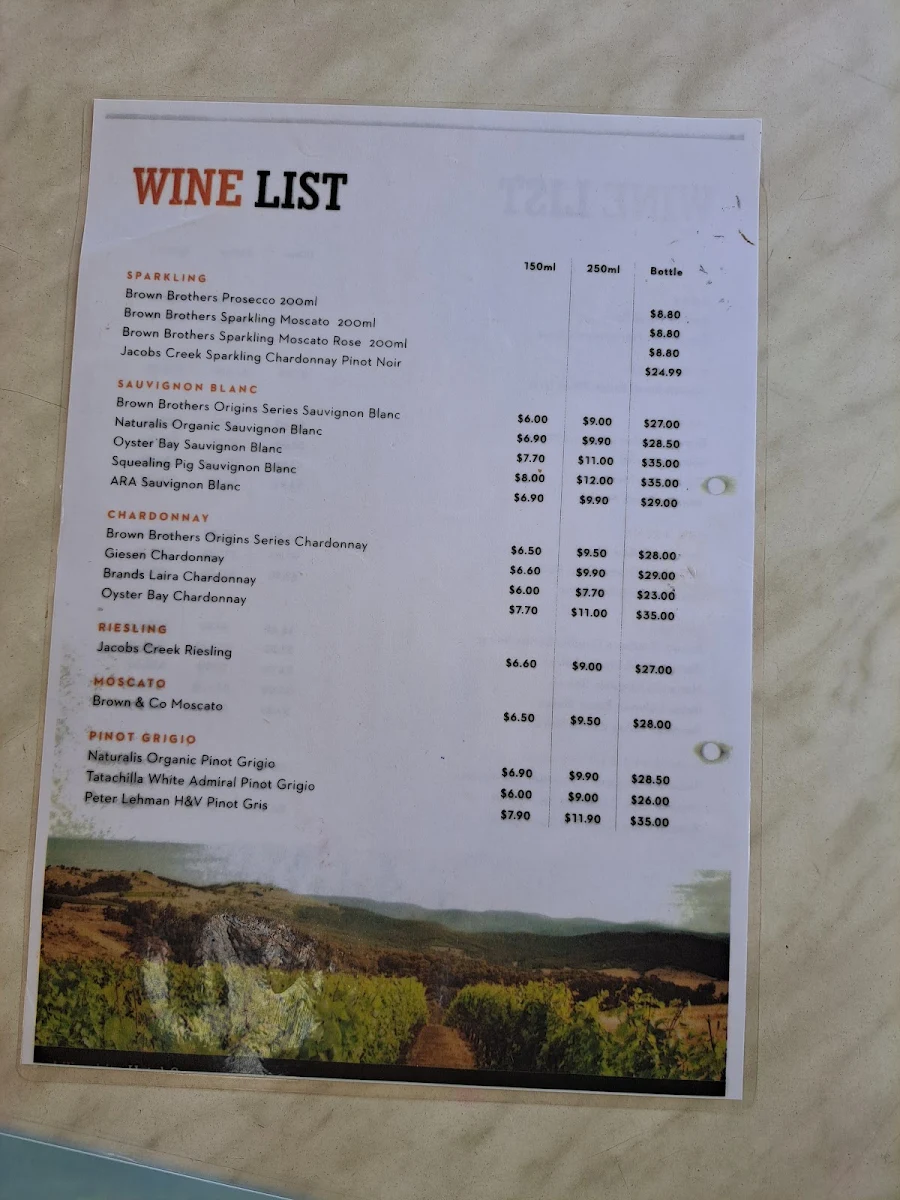 Menu, Bushland Beach Tavern