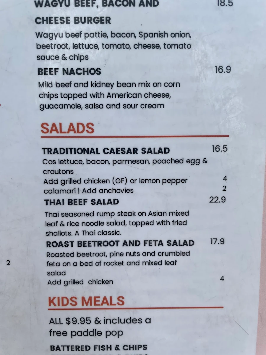 Menu, Bushland Beach Tavern