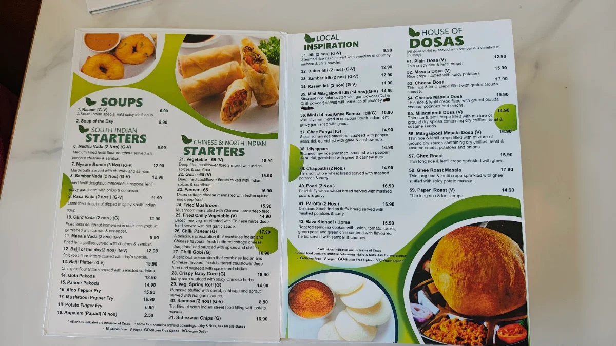 Menu, Saravanaa Bhavan