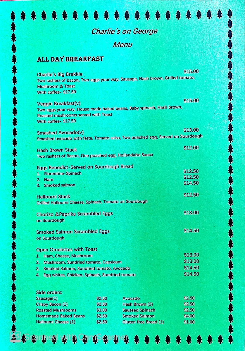 Menu, Charlie's On George Cafe Burwood