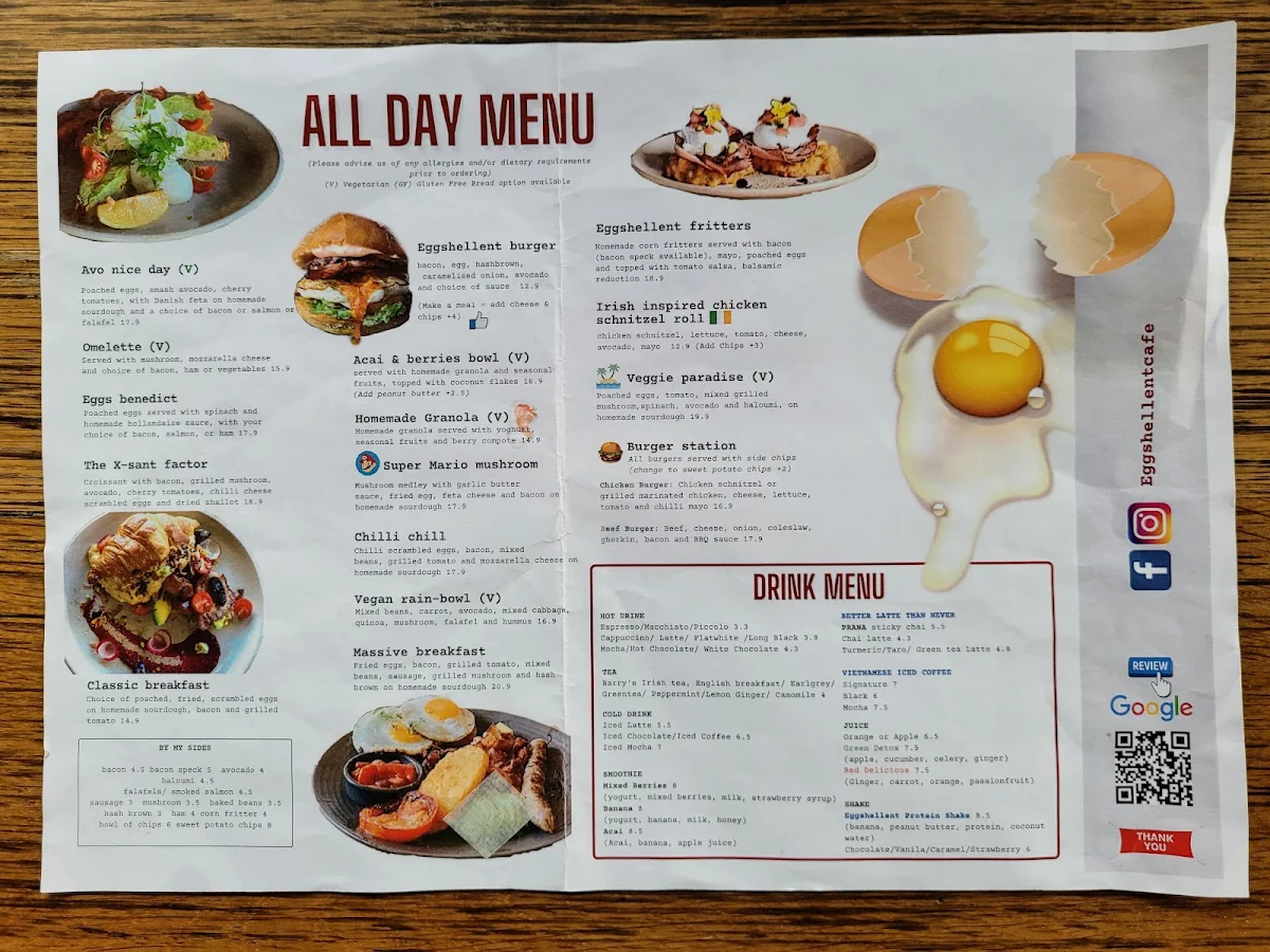 Menu, Eggshellent Cafe Randwick