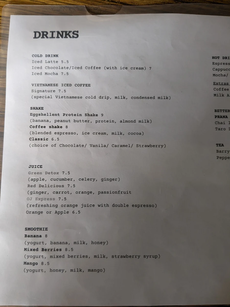Menu, Eggshellent Cafe Randwick