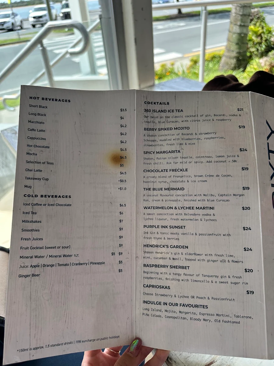 Menu, 3 Sixty Restaurant Bar The Grand Hotel