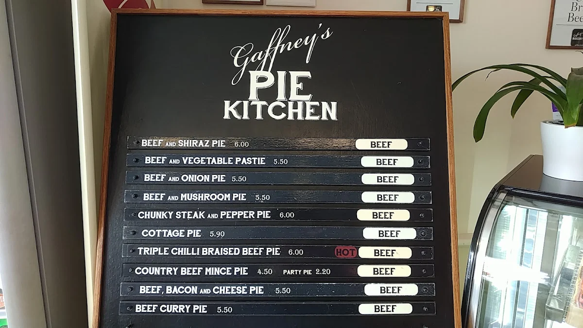 Menu, Gaffney's Pie Kitchen