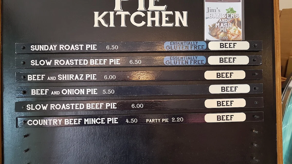 Menu, Gaffney's Pie Kitchen
