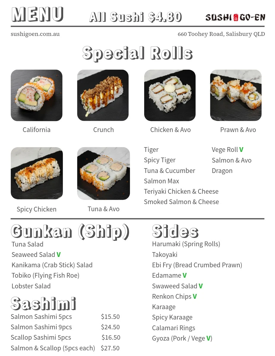 Menu, Sushi Go-En