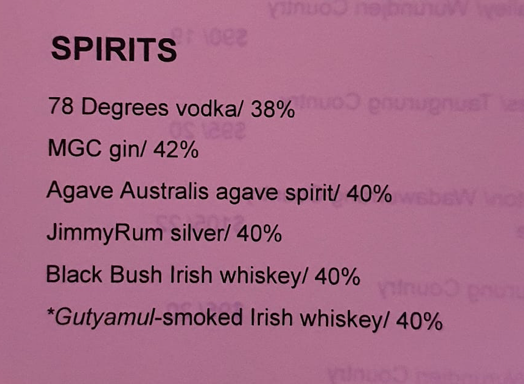 Menu, Yarra Falls