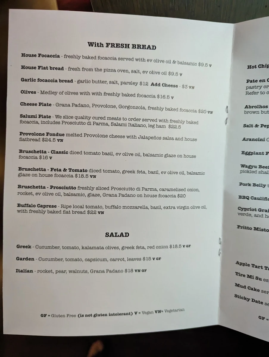 Menu, The Provincial Bar Geraldton