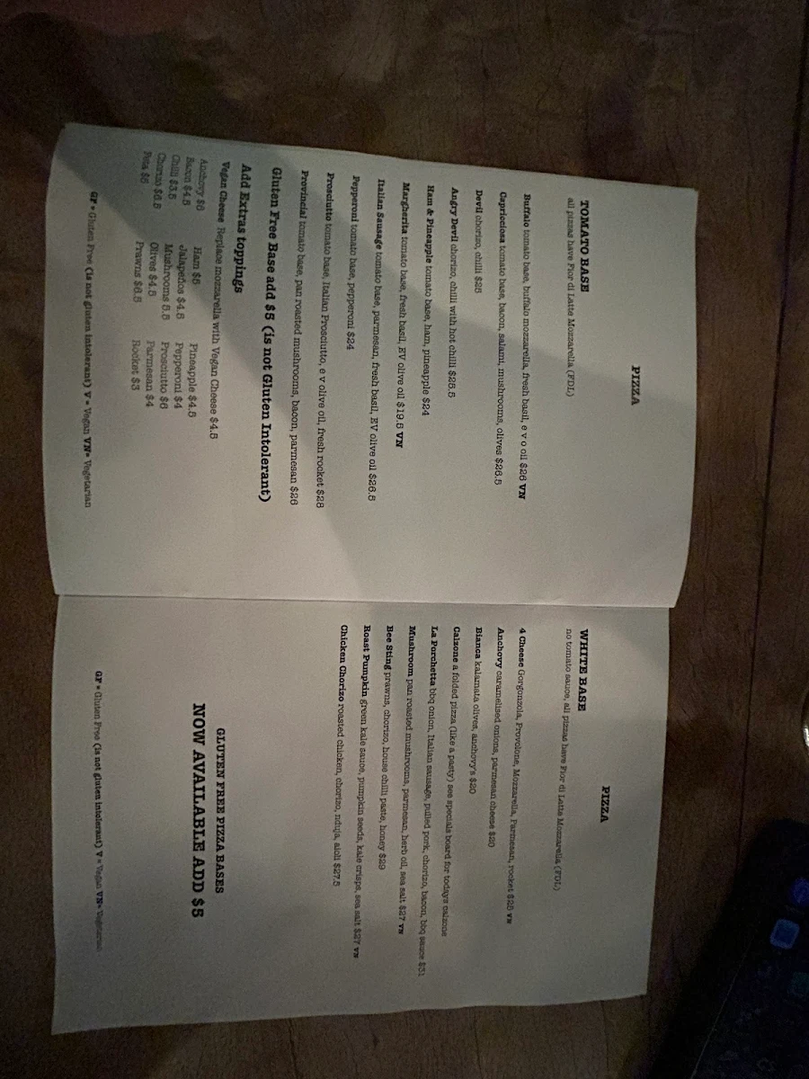 Menu, The Provincial Bar Geraldton