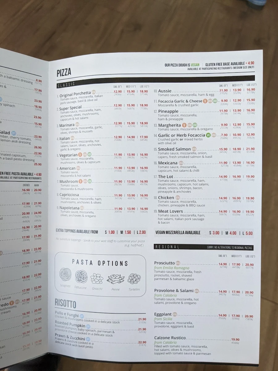 Menu, La Porchetta Restaurant Sale