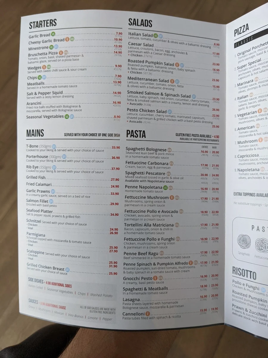 Menu, La Porchetta Restaurant Sale