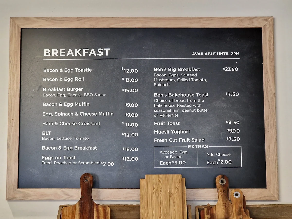 Menu, Ben's Bakehouse