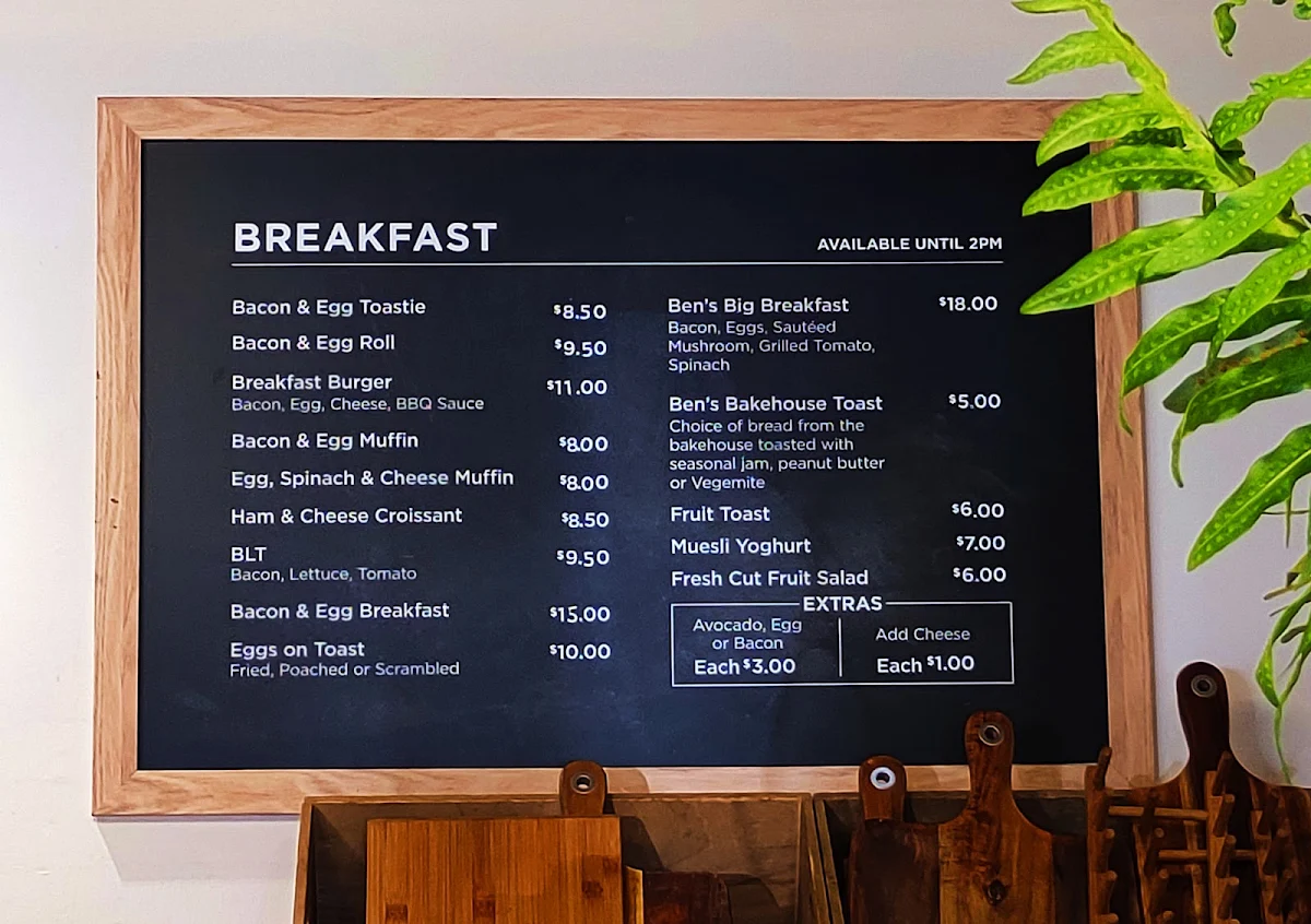 Menu, Ben's Bakehouse