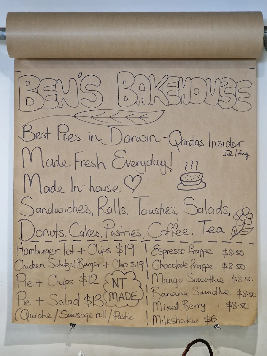Menu, Ben's Bakehouse