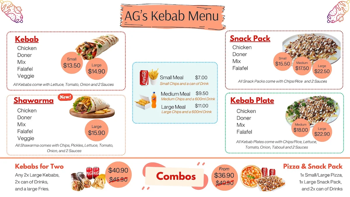 Menu, AG's Kebab & Pizza